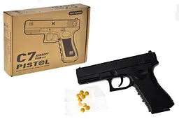 Іграшковий пістолет металевий на кульках кульки C7 Airsoft Gun Pistol, в коробці чорний. 18,7x13x4,2 см