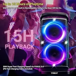 Портативний Bluetooth-динамік для вечірок: 160 Вт пікової потужності, гучний звук, глибокий бас, бездротовий бумбокс - мініатюра 2