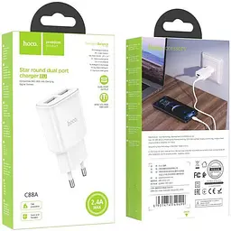 Мережевий зарядний пристрій Hoco C88A 2-USB White [112160] - мініатюра 4