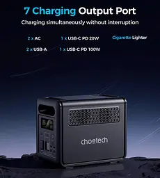 Зарядна станція Choetech BS068 1200Вт (1024Вт/г) AC,LiFePo4,MPPT, UPS, USB-C PD100 Вт - мініатюра 7