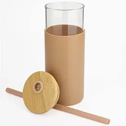 Скляна пляшка OldBro з силіконом 20oz з бамбуковою трубочкою beige 550 мл - мініатюра 2