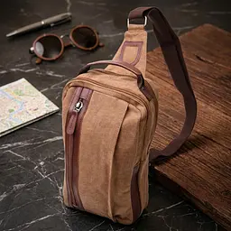 Вертикальна чоловіча сумка через плече із щільного текстилю Vintage 22191 коричневий