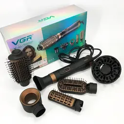 Фен щітка для волосся чорна 1000 W, мультистайлер з насадками, фен браш VGR V-491 - мініатюра 3