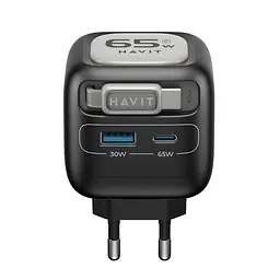 Зарядний пристрій Havit UC253 GaN 65W USB-A+USB-C + кабель USB-C (HV-UC253-BK) - мініатюра 2