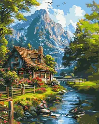 Картина за номерами Пейзаж. Тихе гірське життя © 40*50 см Орігамі LW 3438