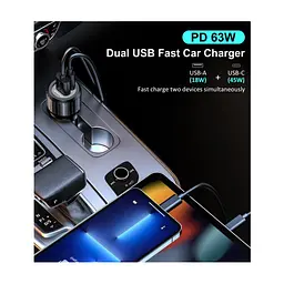 Зарядное устройство для Choetech car USB-A/USB-C 63W QC3.0/PD/PPS black (TC0010-BK) - миниатюра 6