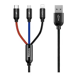 Дата кабель USB 2.0 AM to Lightning + Micro 5P + USB-C 1.2m 5A black Baseus (CAMLT-BSY01)