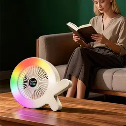 Настільний акумуляторний вентилятор Desktop Fan S37 з RGB-підсвіткою, 3 швидкості, 2,8 Вт, жовто-білий - мініатюра 4