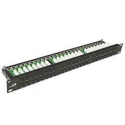 Патч-панель Merlion 48 портів UTP DUAL кат 5Е 19" 1U неекранована чорна Q10 (73-00878) - мініатюра 1
