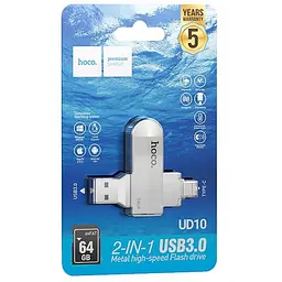 Флеш-накопичувач Hoco UD10 Metal Flash 2in1 USB 3.0/Type-C - 64GB Gray - мініатюра 4