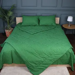 Літній постільний комплект MirSon №2942 Сolor Fun Line Stripe Emerald з евкаліптовим волокном 220х240 см смарагдовий (2200010964042) - мініатюра 3