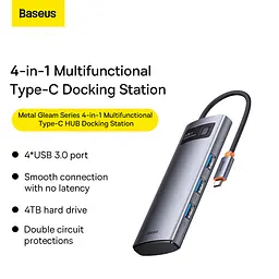 USB-хаб Baseus Metal Gleam Series 4-in-1 Multifunctional Type-C HUB Docking Station Gray（Type-C to USB3.0*4） (WKWG070013) - мініатюра 8