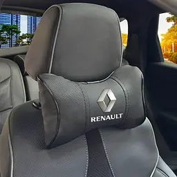 Подушка на підголівник з логотипом Renault Екошкіра 3D Кольоровий лого Чорний-Чорний кант 1 шт