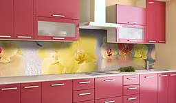 Вініловий кухонний фартух Пастельні Орхідеї наклейка для кухні Квіти Жовтий 60х200 см Happy Pocket Z181580 - мініатюра 2