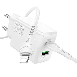 МЗП Hoco N71 Nuevo PD30W+QC3.0 (1USB-A/1C) + кабель Type-C to Lightning White - мініатюра 2