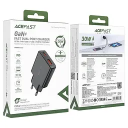 Сетевой зарядний пристрій ACEFAST A69 PD30W GaN (USB-A+USB-C) ultra-thin charger чорний - мініатюра 3