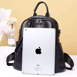 Шкіряний класичний жіночий рюкзак чорний 94083 Tiding Bag - мініатюра 3
