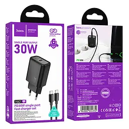 МЗП Hoco N62 Gentle PD30W (1USB-C) + кабель Type-C to Type-C Black - мініатюра 4