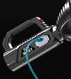 Ліхтар прожектор акумуляторний з індикатором заряду батареї для походів 90х210 мм Чорний - мініатюра 3