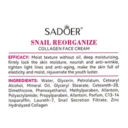 Антивіковий крем для обличчя Sadoer Snail Collagen Reorganizing з муцином равлика 50 г - мініатюра 5