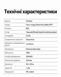 Патч-корд Ethernet Cat6A з поворотом кутових конекторів на 360° Vention 1 м LAN-кабель UTP без екранування зі штекерами RJ45 8P8C на обох кінцях зі швидкістю передавання даних 10 Гбіт/с з зовнішнім діаметром 2,8 мм для підключення в обмеженому просторі чорний (IBOBF) - мініатюра 10