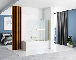 Шторка для ванни Rea Fabian 100 brushed gold розсувна REA-K6527, Універсальна, прозорий, золотий - мініатюра 4