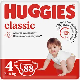 Подгузники Huggies Classic J-Pack 4 (7-18 кг), 88 шт.