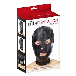 Маска Fetish Tentation Open Mouth and Eyes BDSM Hood (чорний) - мініатюра 3