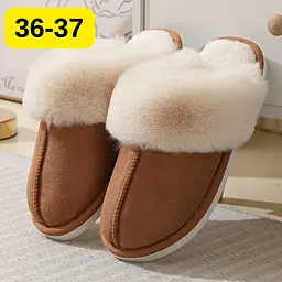 Жіночі домашні капці з хутром Slippers теплі м’які закриті тапочки для дому 36-37 коричневі KT8003811 - мініатюра 2