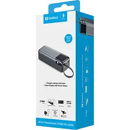 Універсальна мобільна батарея Sandberg 27000mAh 240W PD, USB-A, USB-C In/Out, з built-in Type-C cable 140W - мініатюра 7