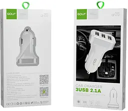 Автомобільний зарядний пристрій GOLF GF-C12 Car charger 3USB 2.1A White - мініатюра 4