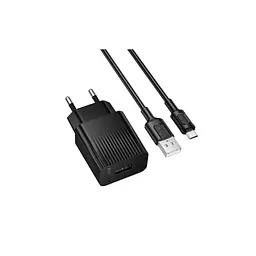 Зарядний пристрій BOROFONE BAS71A USB + кабель USB-A — Micro-USB 5P 2.1 А чорний (6941991122590) - мініатюра 1