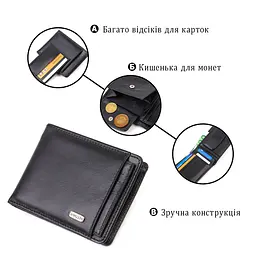 Практичний компактний гаманець із вкладишем для посвідчення для чоловіків з натуральної гладкої шкіри Canpellini 21876 чорний - мініатюра 4