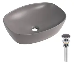 Раковина накладна Qtap Robin Stone grey, прямокутна, з донним клапаном QT04116302SG - мініатюра 3