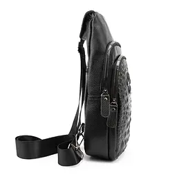 Шкіряна сумка слінг з тисненням рептилія Tiding Bag M56-8880A чорна - мініатюра 5