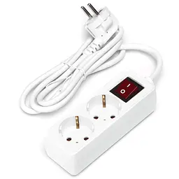 Німецька прямокутна 2-отвірна розетка з перемикачем, шнур 1.5 м, 3G1.0mm2