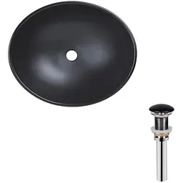 Умивальник Qtap Dove накладний овальний 410x335x145 мм Black matt + донний клапан PU03, Чорний матовий