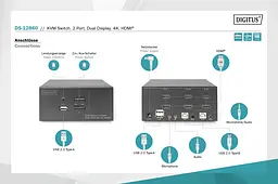 Комутатор Desktop HDMA KVM, 2 Port, Dual Display, 4K Digitus teh0018277 - мініатюра 8