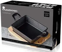 Форма MasterPro Cook & share квадратна чавунна з дерев'яною підставкою 13.6 см чорна BGMP-3805-4 - мініатюра 2