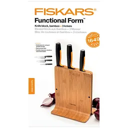 Набір ножів Functional Form, бамбукова підставка, 3шт, нержавіюча сталь, пластик, бамбук, чо FISKARS kuh0014600 - мініатюра 4