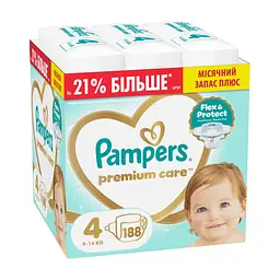 Підгузки Pampers Premium Care Розмір 4 (9-14 кг) 188 шт (8006530223829)