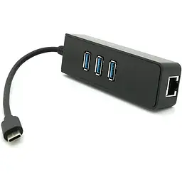Type-C-хаб Voltronic 3хUSB 3.0 + 1 Gigabit Lan, Black, Box