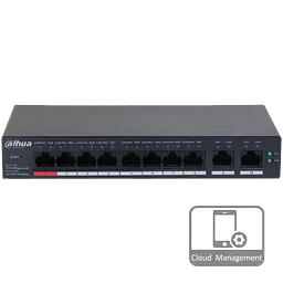 8-портовий керований PoE комутатор DH-CS4010-8ET-110 з 8 портами POE 100Мбіт + 2 порти UP-Link 1000Мбіт, 190x106x30 мм