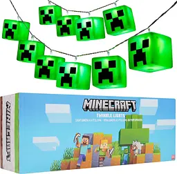Світлодіодна гірлянда Minecraft з 10 кубічних криперів із батарейками, 2 режими роботи, ідеально підходить для спальні, вечірки