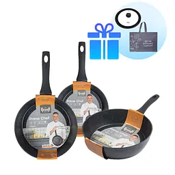 Набір глибоких сковорідок 24см, 26см та 28см Prime Chef Krauff + кришка скляна універсальна Krauff та сумка шопер - мініатюра 10