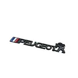 Емблема напис PEUGEOT чорна 150х30мм метал (на скотчі)