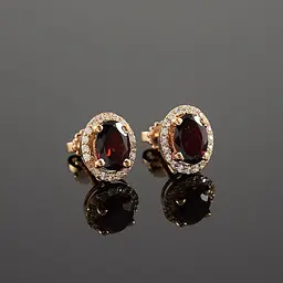 Сережки пуссети з червоного золота з гранатами S-0010 - мініатюра 4