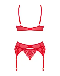 Комплект Obsessive Ingridia 3-pcs set XL/2XL, червоний, бюстгальтер, стрінги, пояс - мініатюра 4