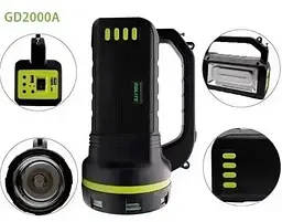 Ліхтар із сонячною батареєю GDLite GD-2000A 10W + Power Bank + 3 лампи + FM + Bluetooth + microUSB (2 режими) - мініатюра 4