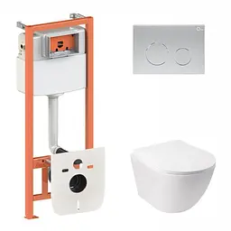 Набір: Qtap Jay Ultra Quiet унітаз підвісний QT07335177W + Nest комплект інсталяції 4в1 (кругла клавіша Satin) QT0133M425 + M11111SAT